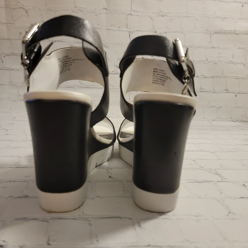Juicy Couture Black and White Wedge Heeled Sandles Size 10